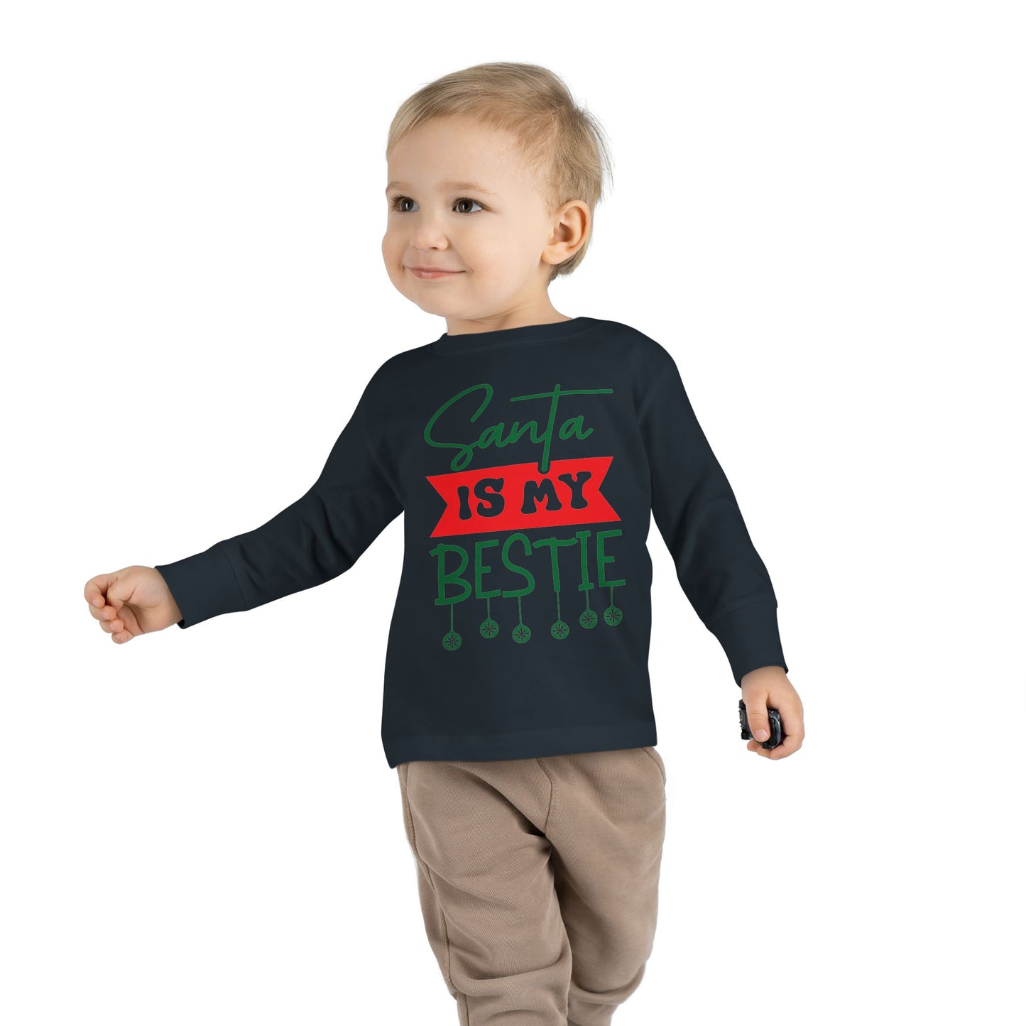 Santa Is My Bestie Toddler Long Sleeve Tee