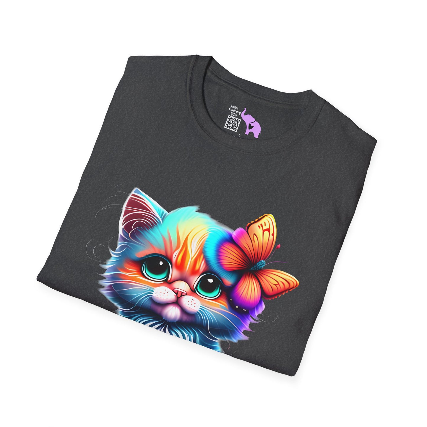 Cute Colorful Kitten w/Butterfly Adult T-shirt