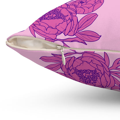 Bubblegum Bloom Peonies Throw Pillow