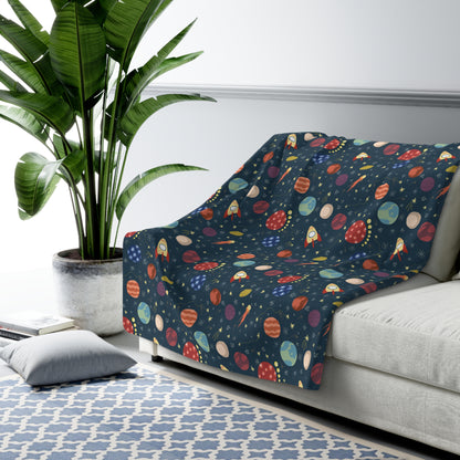 Rocket Ships in Space Sherpa Fleece Blanket