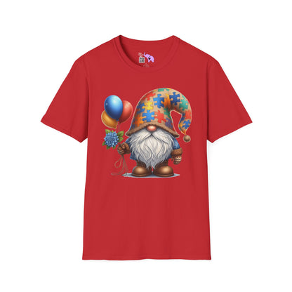 Autism Awarness Gnome w/Balloons Adult T-shirt