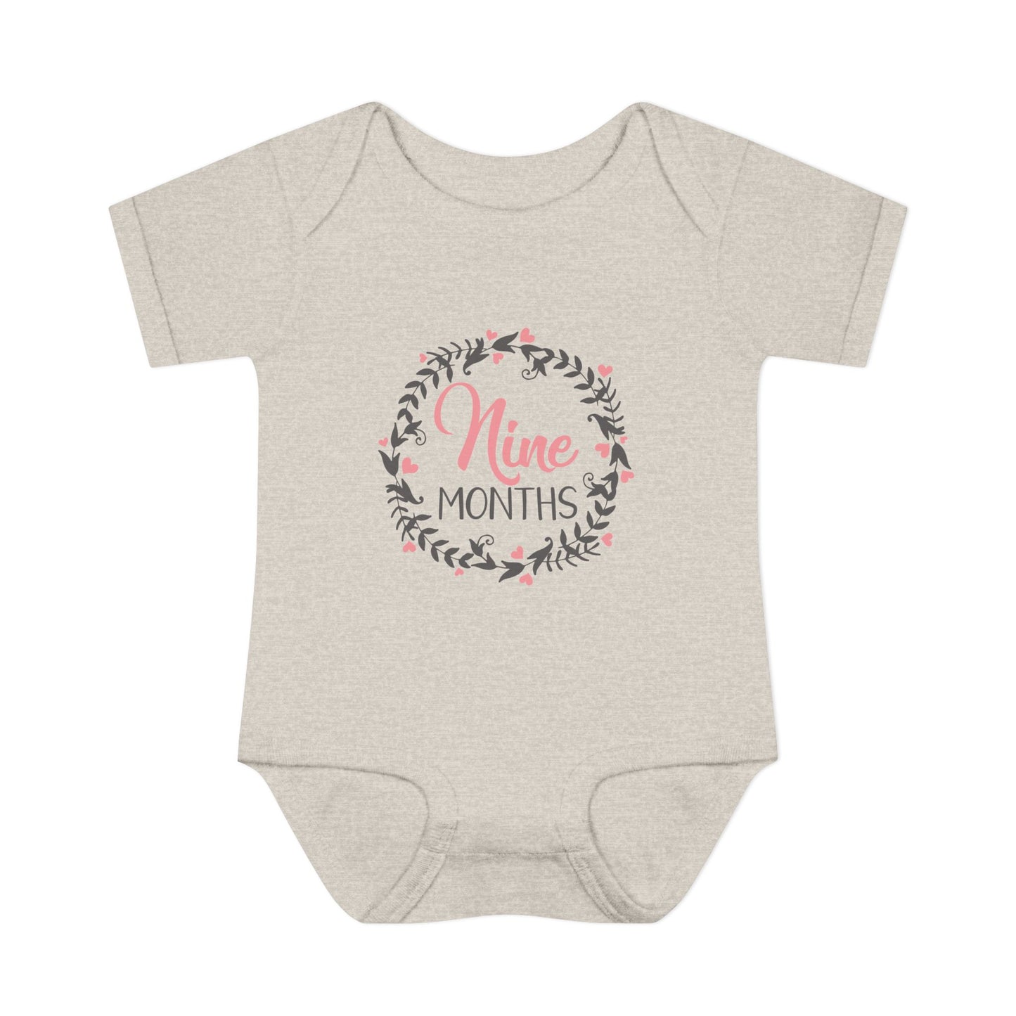 Pink Milestone Wreath Onesie-Nine Months