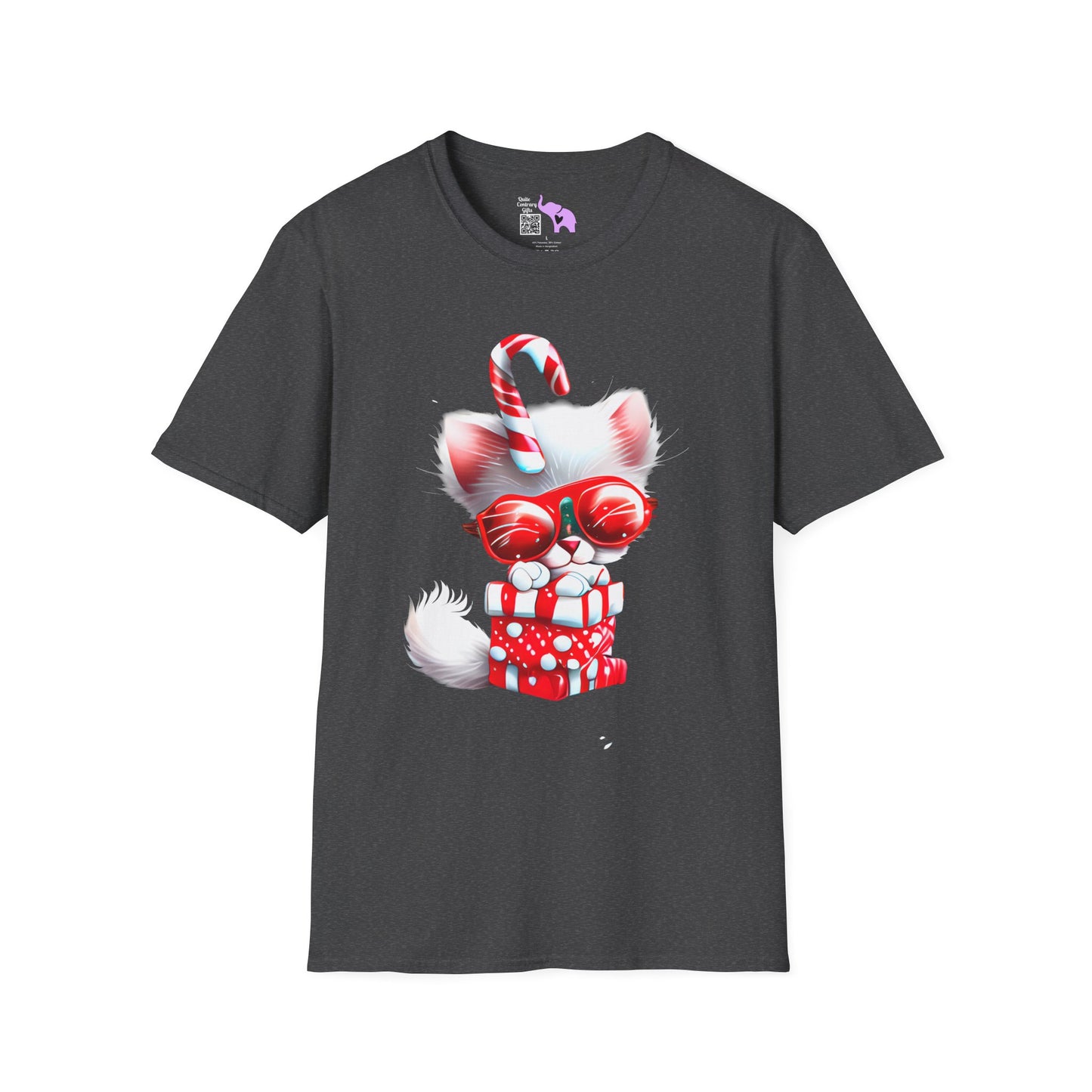 Candy Cane Kitten Adult T-shirt