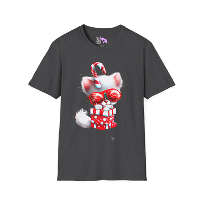 Candy Cane Kitten Adult T-shirt