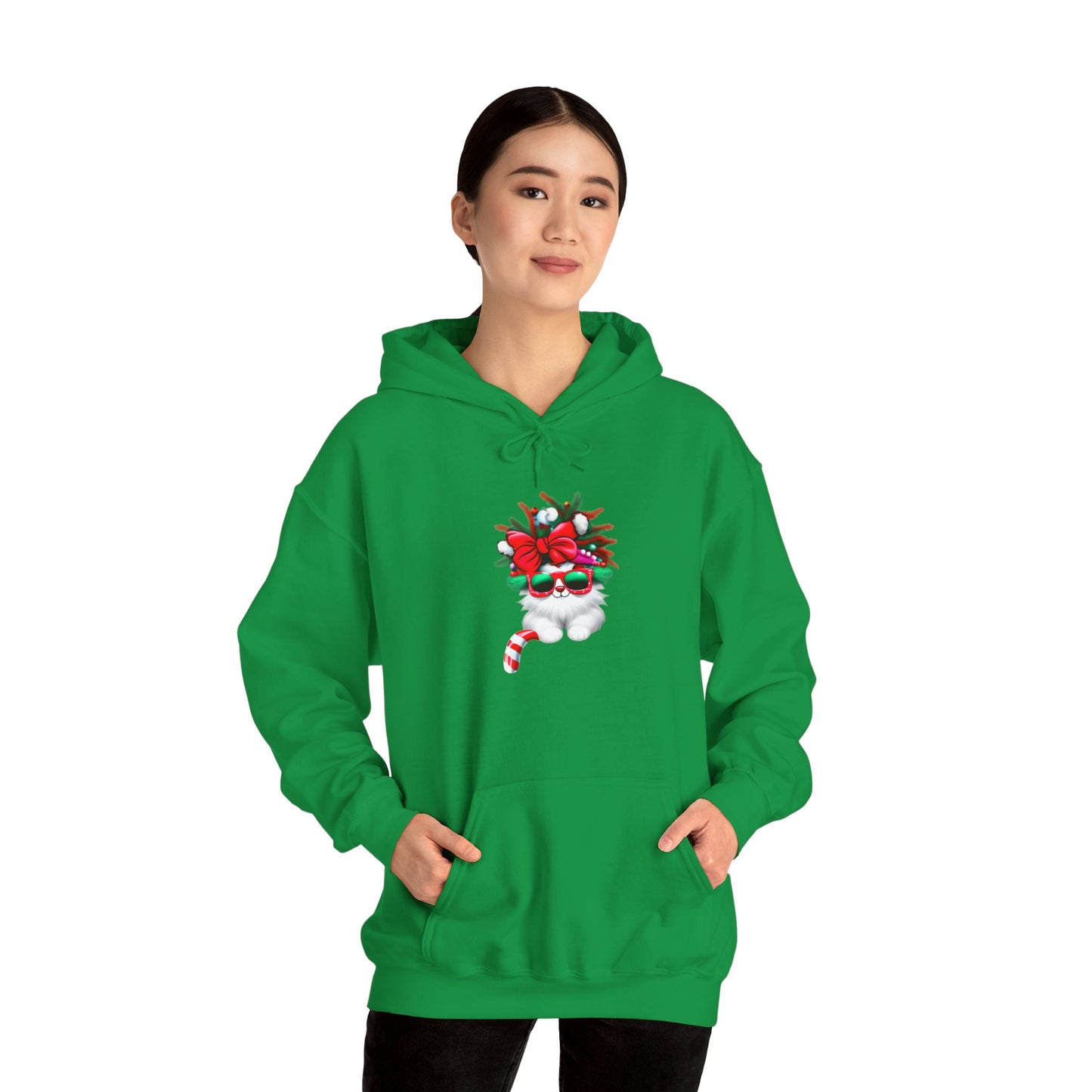 White Candy Cane Kitten Heavy Blend™ Hooded Sweatshirt