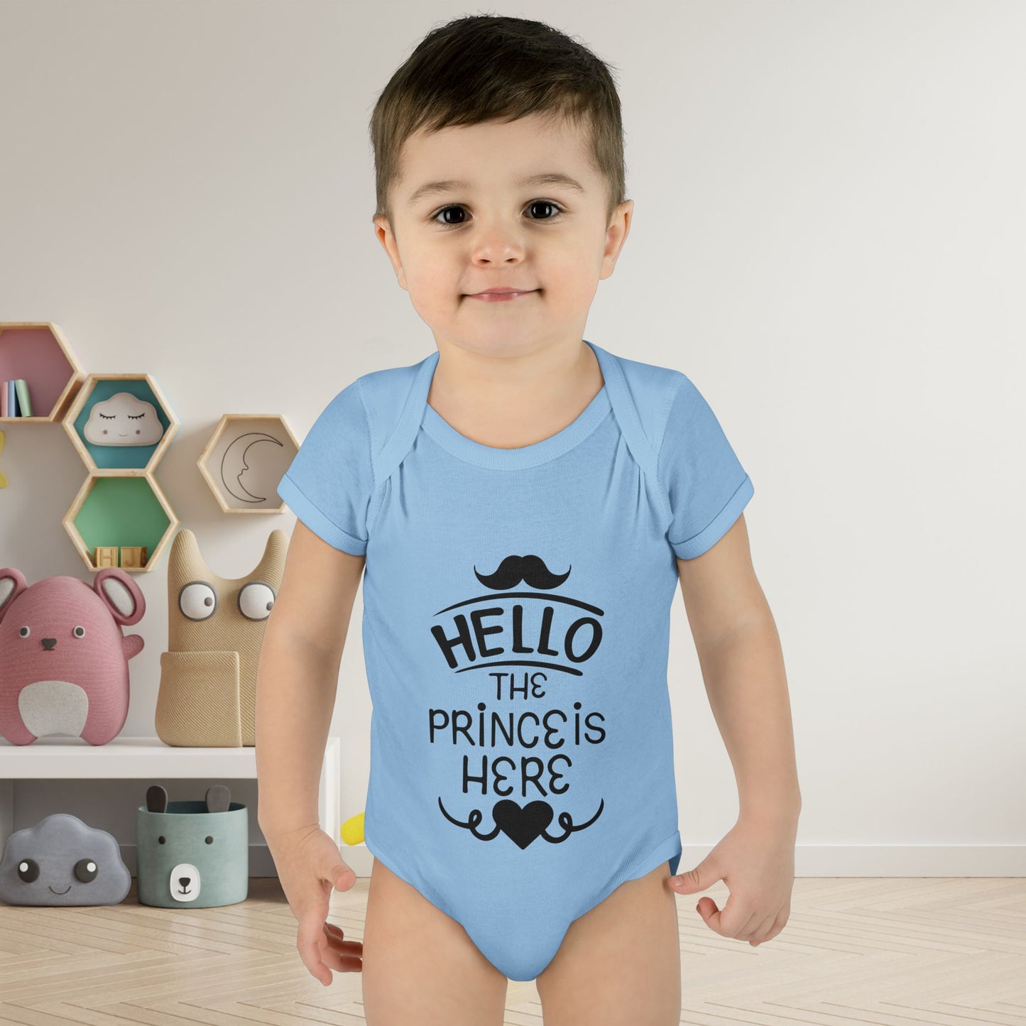 Hello The Prince Is Here Infant Baby Rib Bodysuit