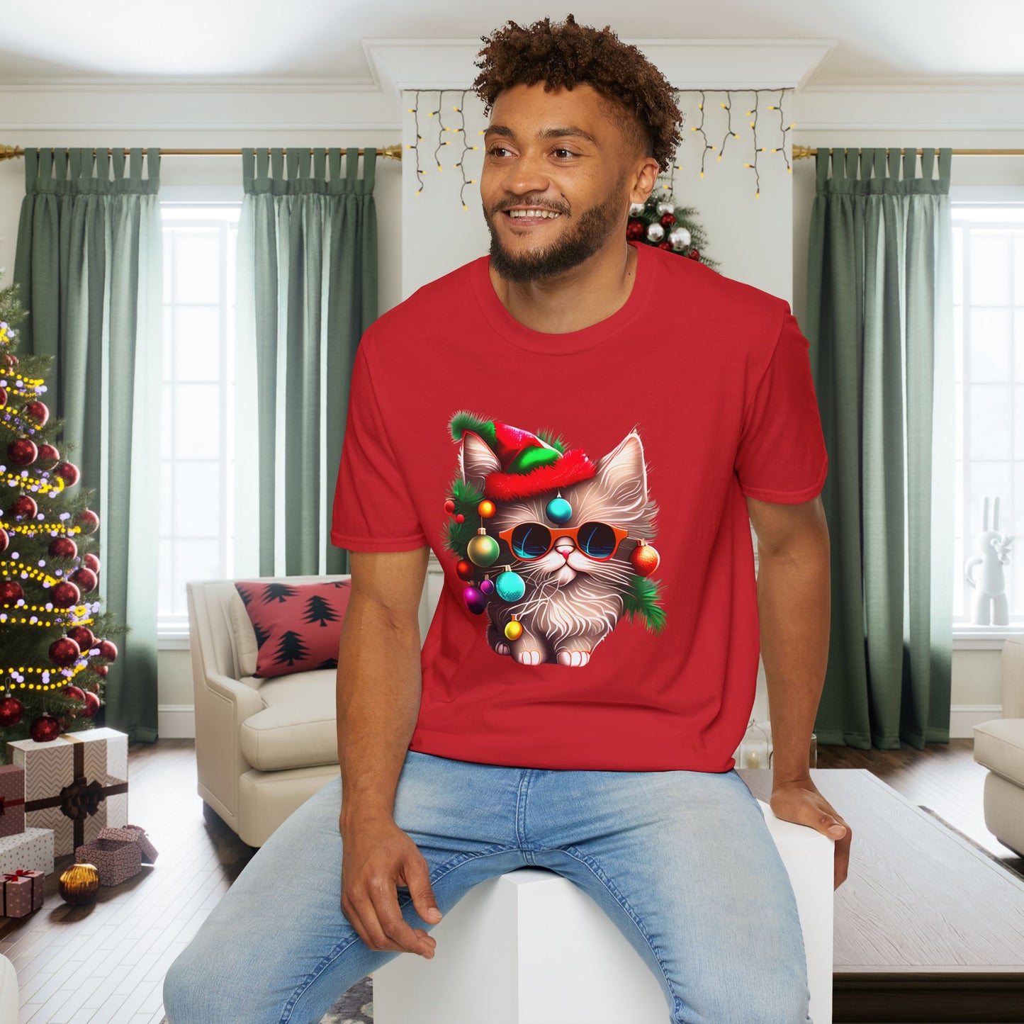 Christmas Tree Kitten Adult T-shirt