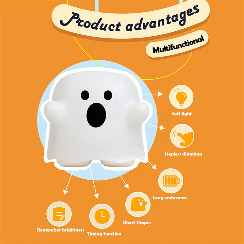 Cute Boo Ghost Silicone Bedside Night Light LED Touch Lamp