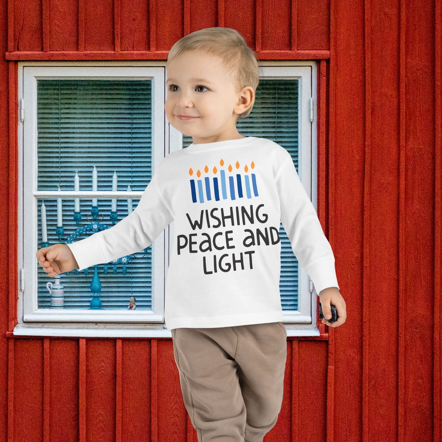 Hanukkah Wishing Peace & Light Toddler Long Sleeve Tee