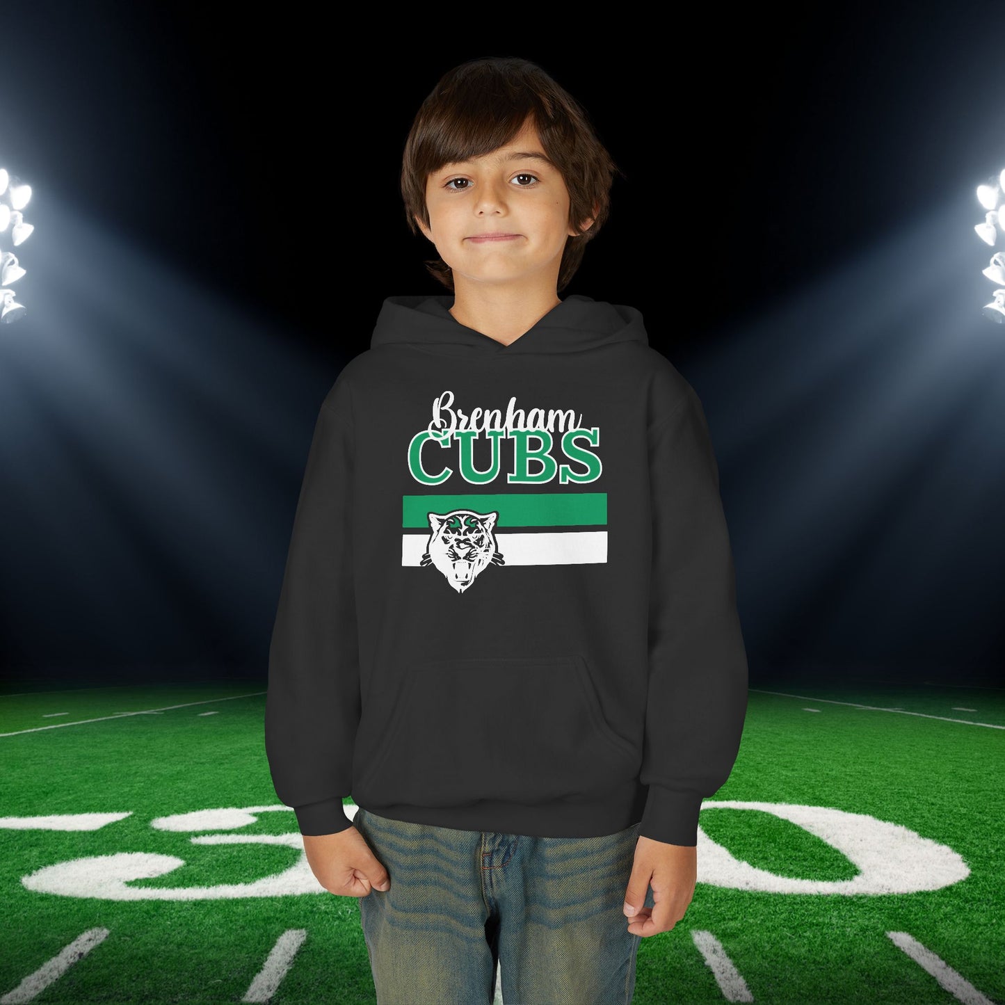 Brenham Cubs w/Mascot & Stripes Mascot Youth Heavy Blend Hoodie