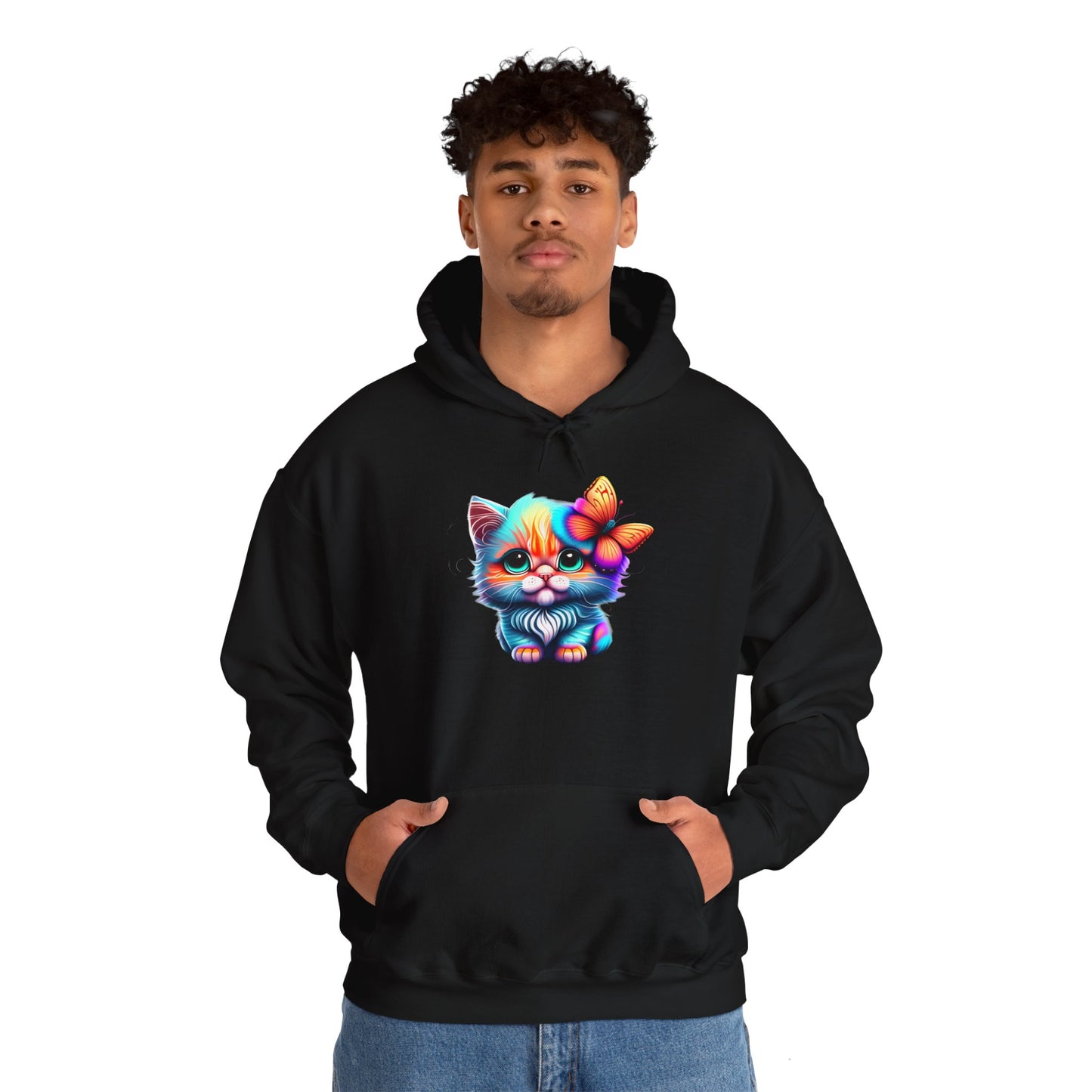 Cute Colorful Kitten w/Butterfly Heavy Blend™ Hooded Sweatshirt