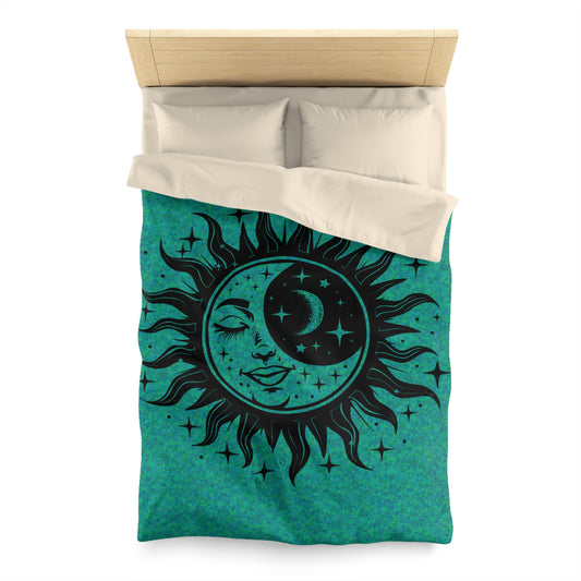 Sun & Moon on Teal Microfiber Duvet Cover