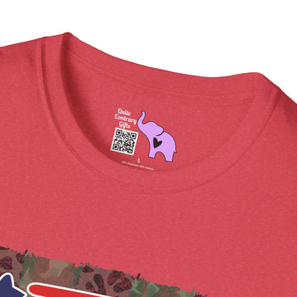 American Flag Over Camo Adult T-shirt