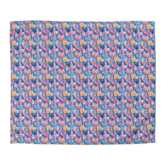 Color Pop Stitched Hearts Microfiber Duvet Cover