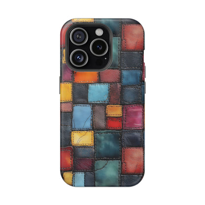Coloerful Leather Patchwork MagSafe® Compatible Tough Case for iPhone