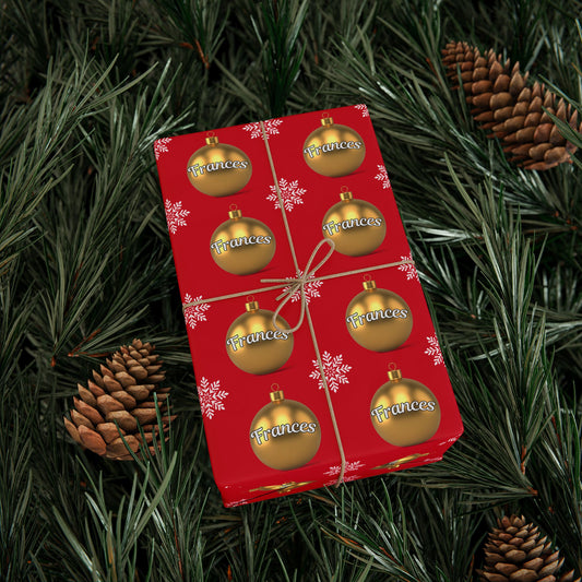 Gold Ornament Red Background Custom Wrapping Paper (Frances)