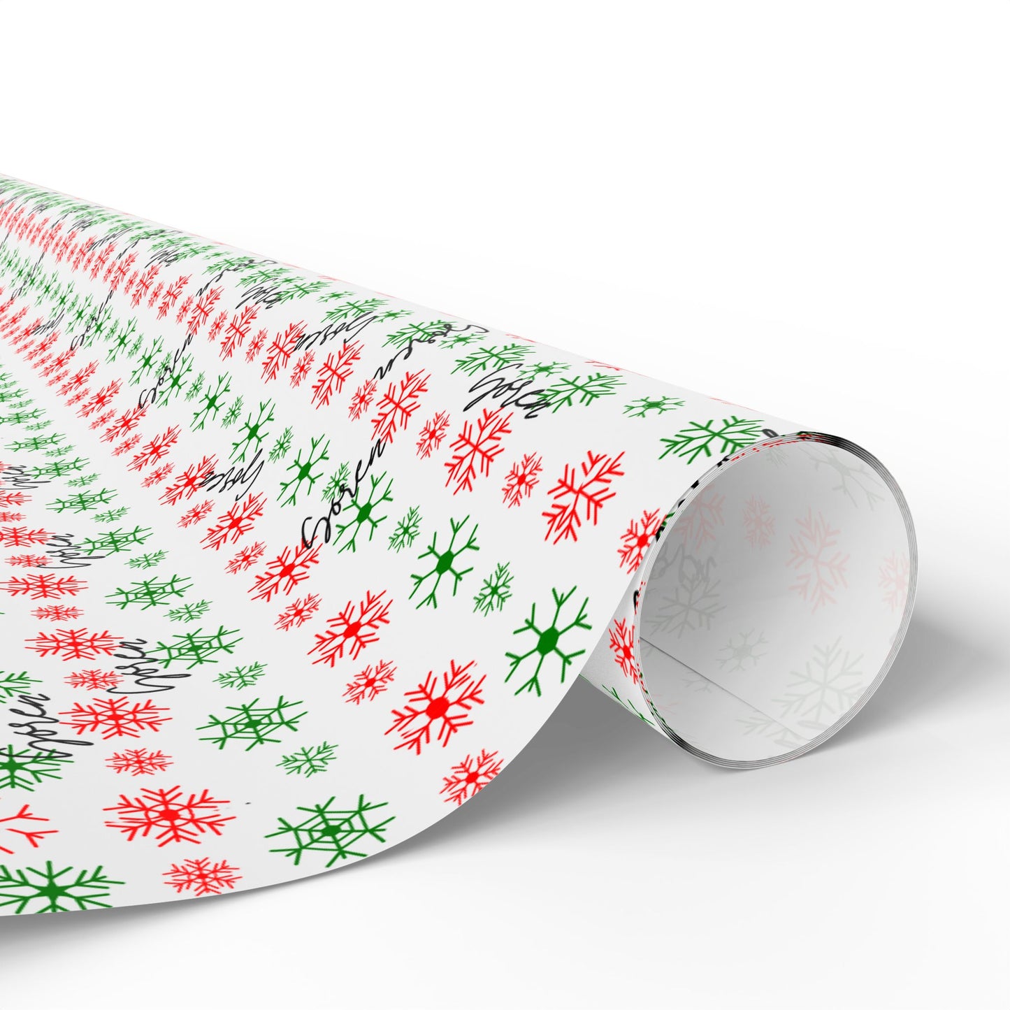 Red & Green Snowflakes Custom Name Wrapping Paper (Soren)