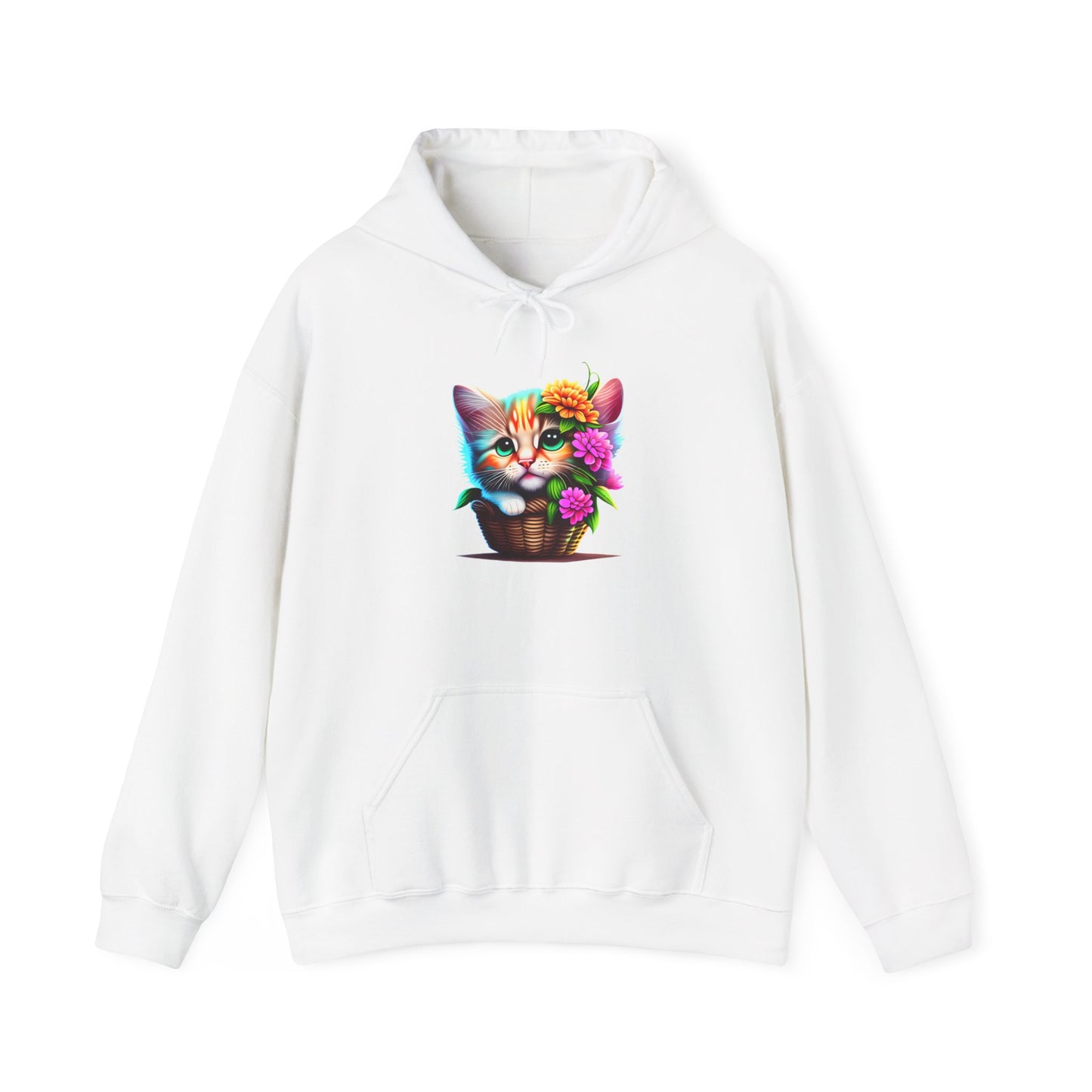 Cute Colorful Kitten in Flowers Heavy Blend™ Hooded Sweatshirt