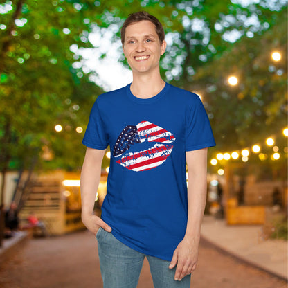 American Flag Lips Adult T-shirt