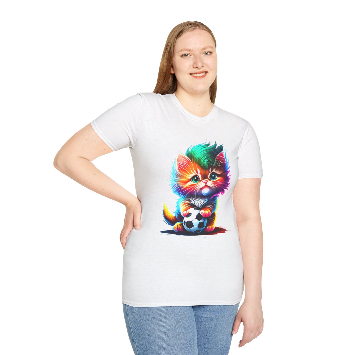 Cute Colorful Kitten w/Soccer Ball T-shirt