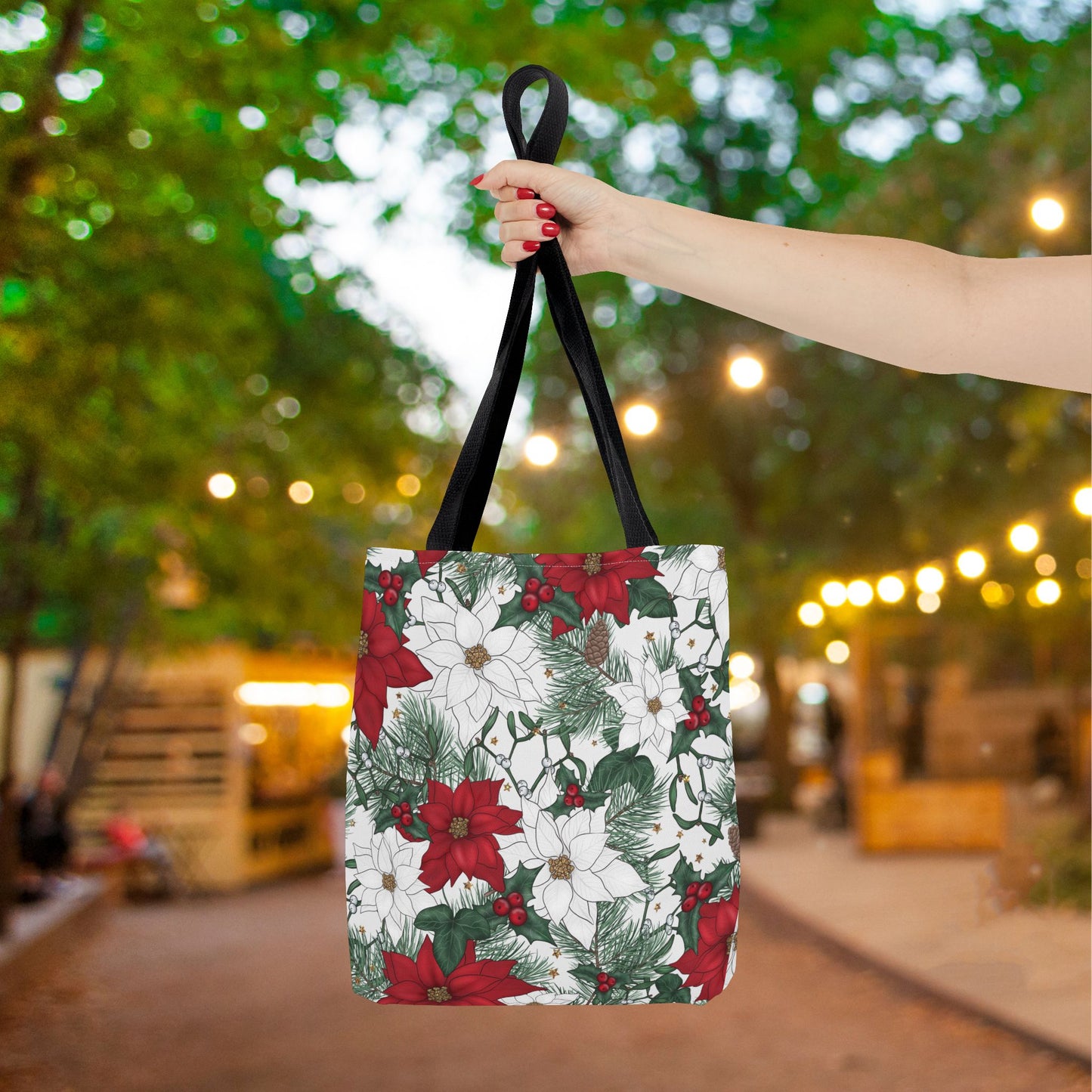 Winter Poinsettia Garden Canvas Tote Bag