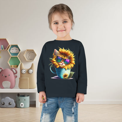 Cool Sunflower Kitten 1 Toddler Long Sleeve Tee