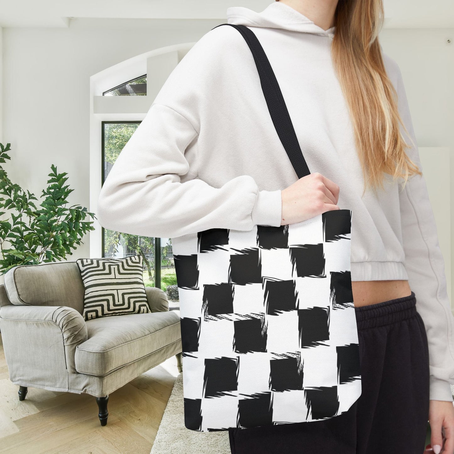 Distorted Check Canvas Tote Bag