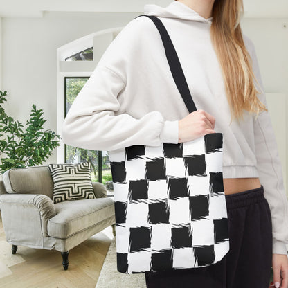 Distorted Check Canvas Tote Bag