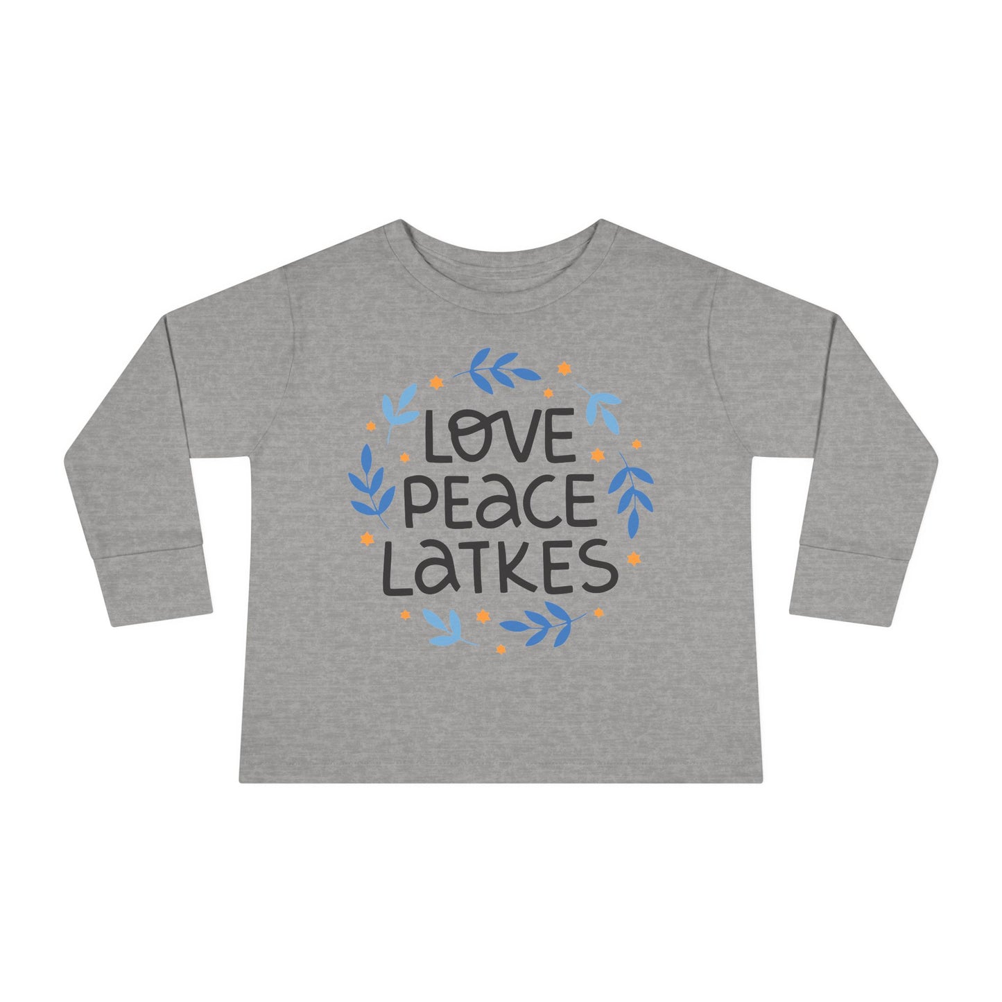 Hanukkah Love Peace Latkes Toddler Long Sleeve Tee