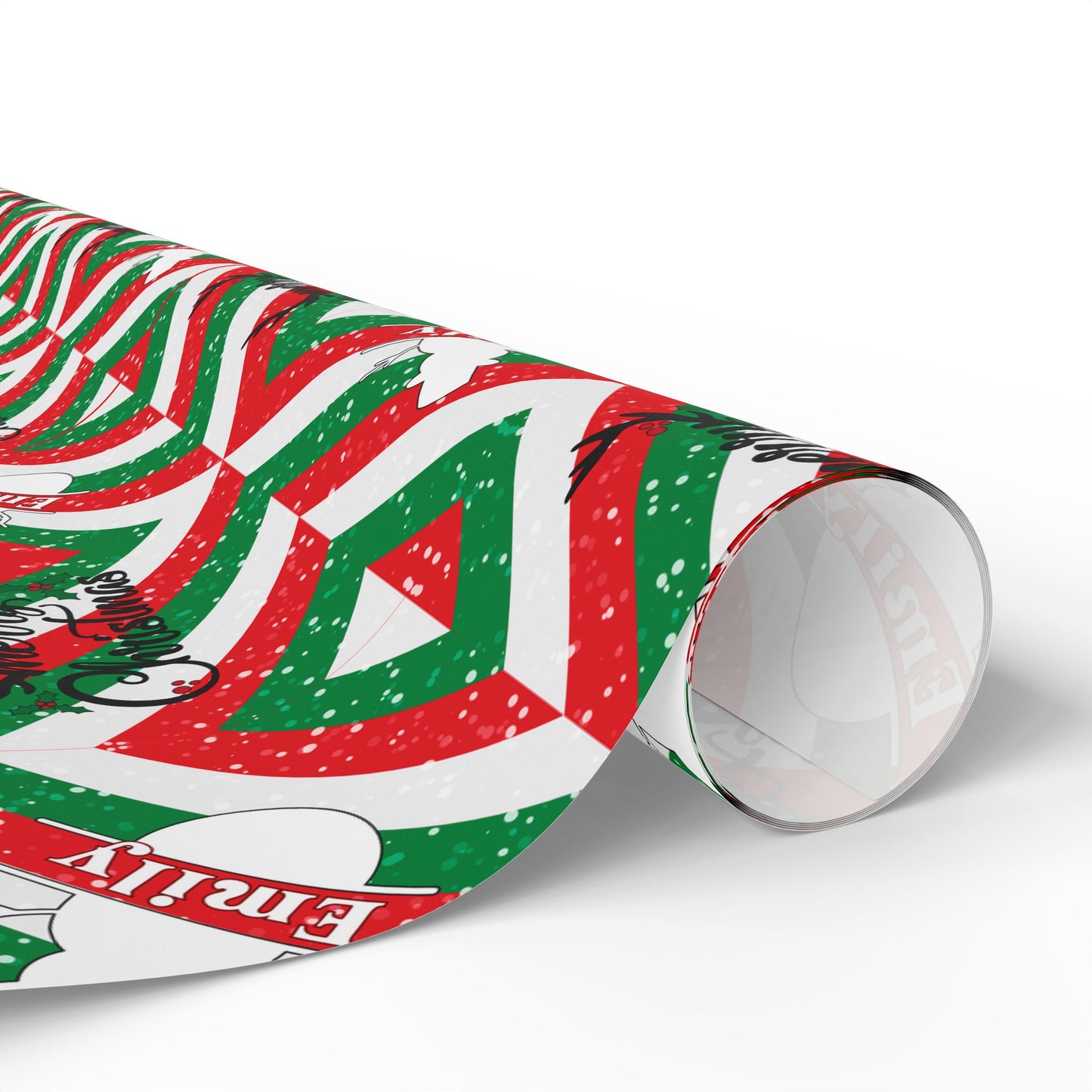 Red, White, & Green Snowman Custom Name Wrapping Paper (Emily)