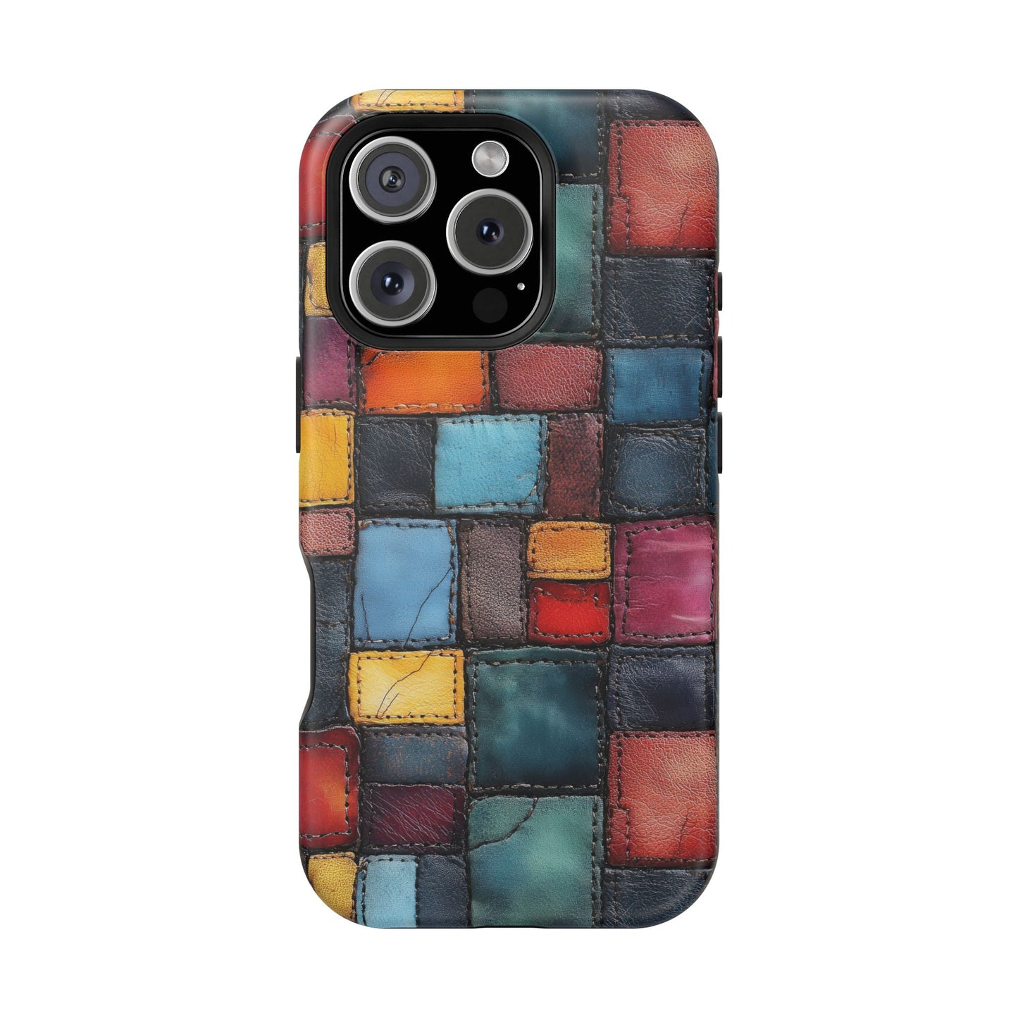 Coloerful Leather Patchwork MagSafe® Compatible Tough Case for iPhone