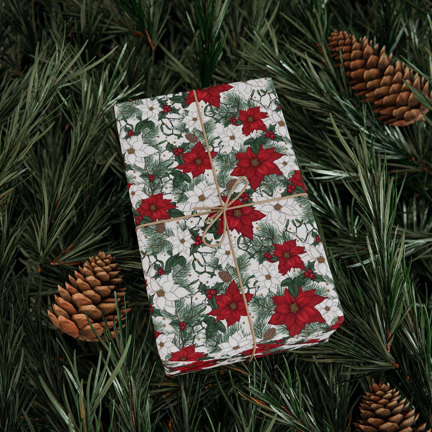 Winter Poinsettia Garden Wrapping Paper