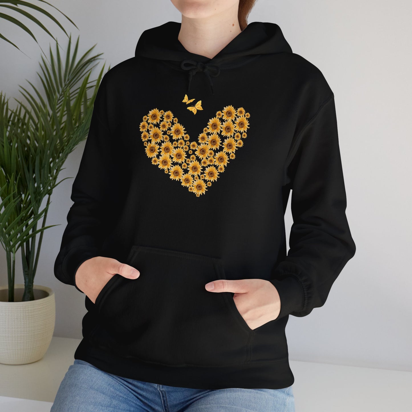 Sunflower Heart & Butterflies Heavy Blend™ Hooded Sweatshirt