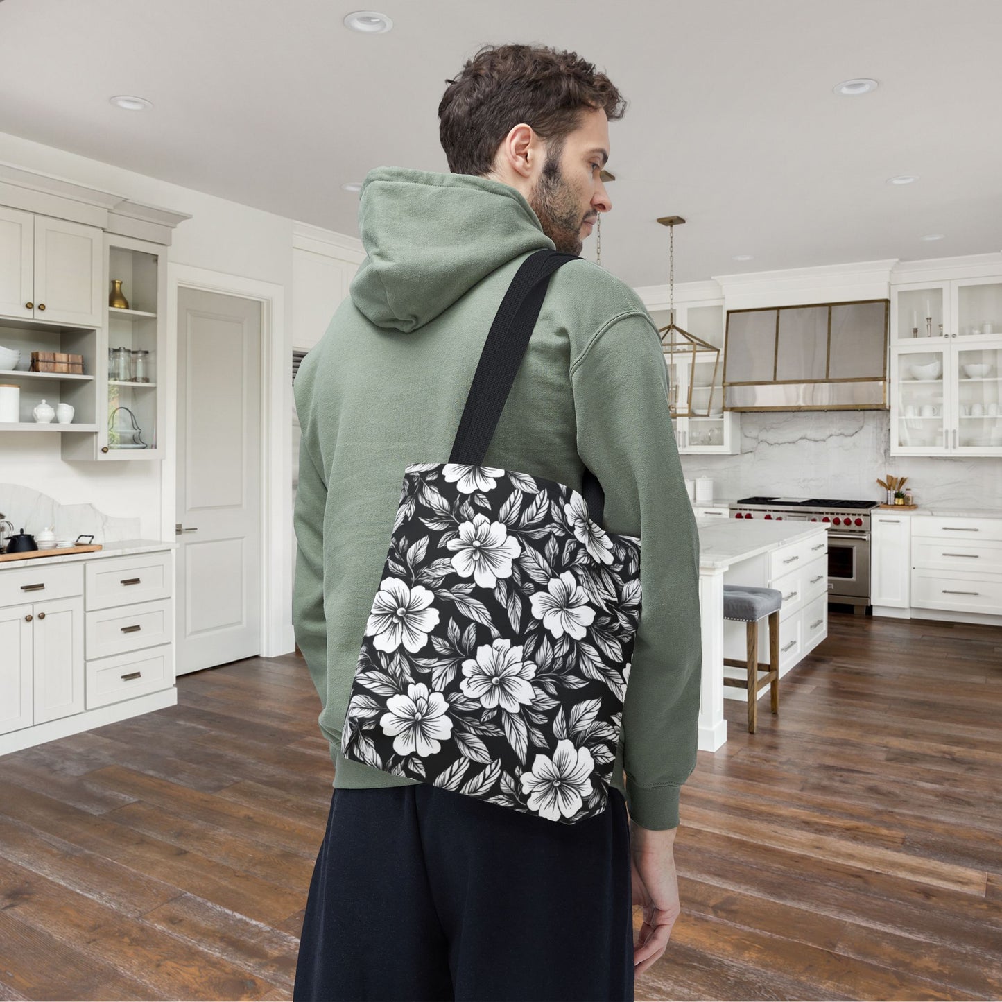 Monochrome Paradise Bloom Canvas Tote Bag