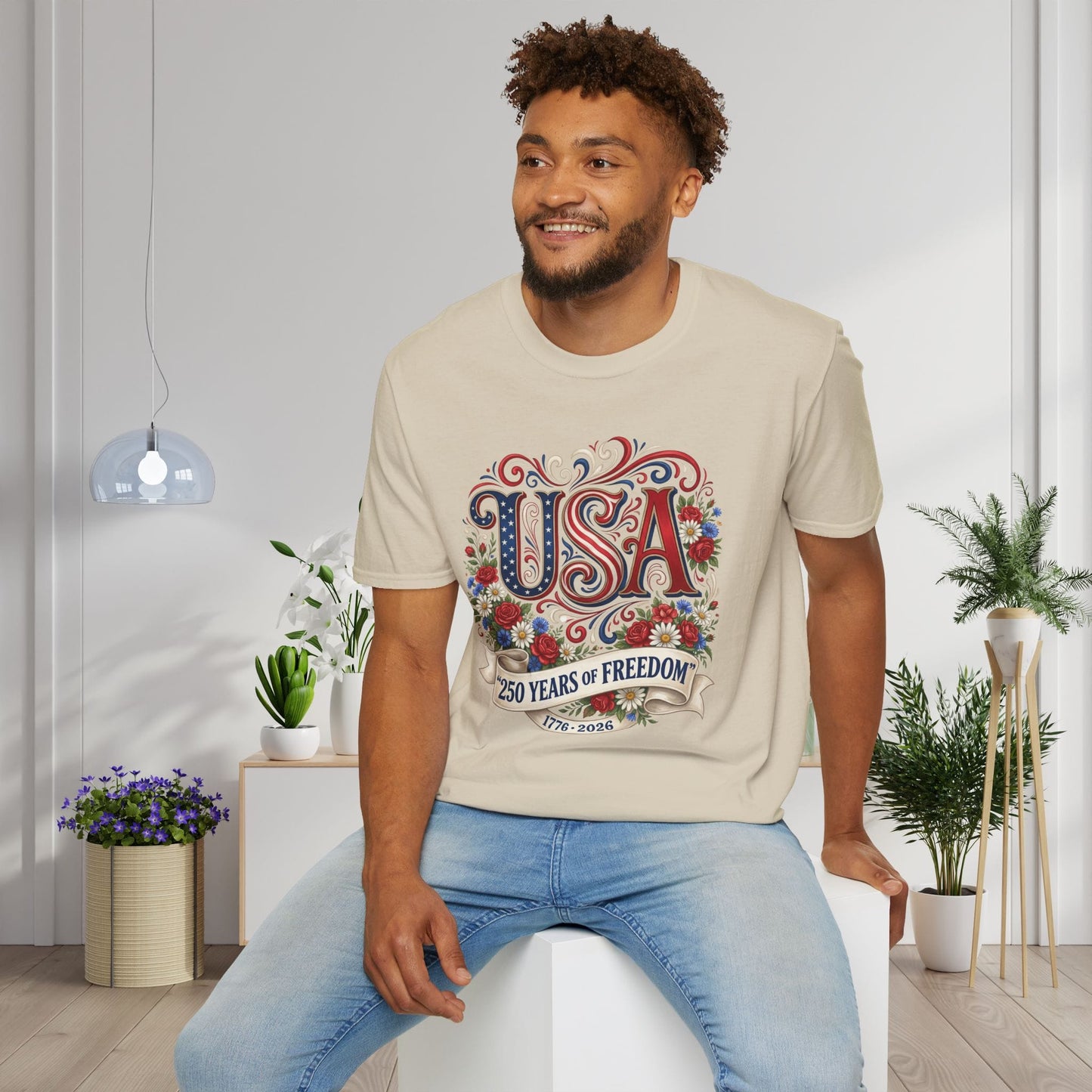 Floral USA 250 Years of Freedom Adult T-shirt