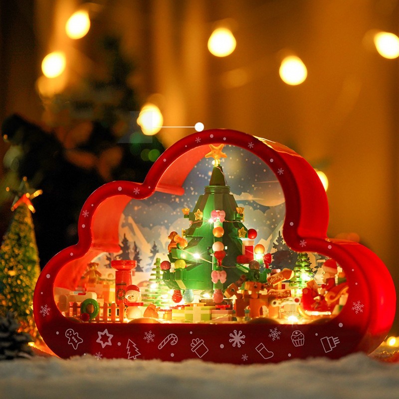 DIY Building Block Christmas Village within Mirror Cloud Lamp