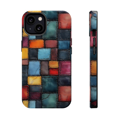 Coloerful Leather Patchwork MagSafe® Compatible Tough Case for iPhone