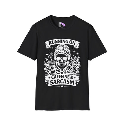 Running on Caffeine and Sarcasm (Roses) Adult T-shirt