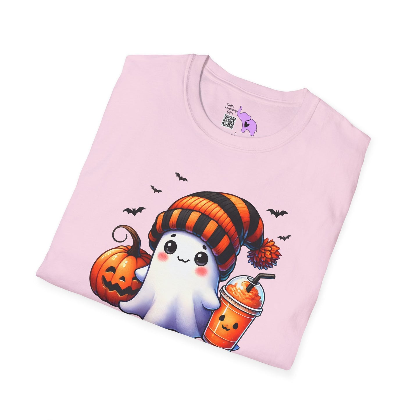 Cute Ghost w/Pumpkins Adult T-shirt