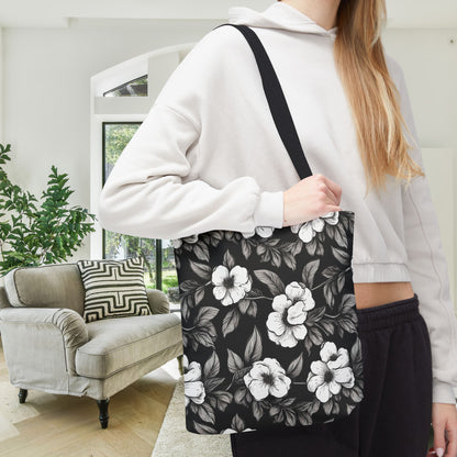 Black & White Daisies Canvas Tote Bag