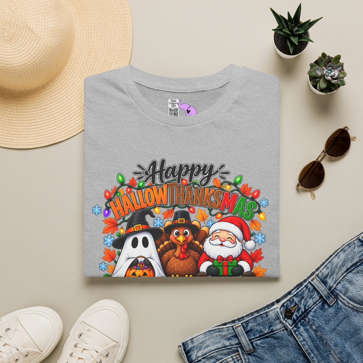 Happy Hallowthanksmas (String Lights) Adult T-shirt