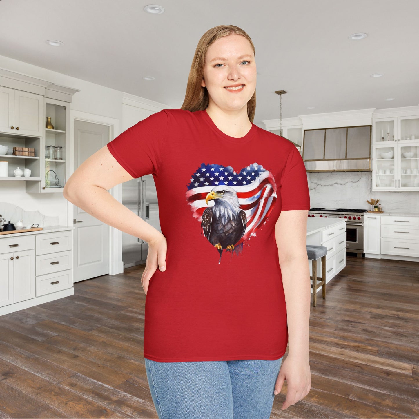 American Flag Heart w/Eagle Adult T-shirt