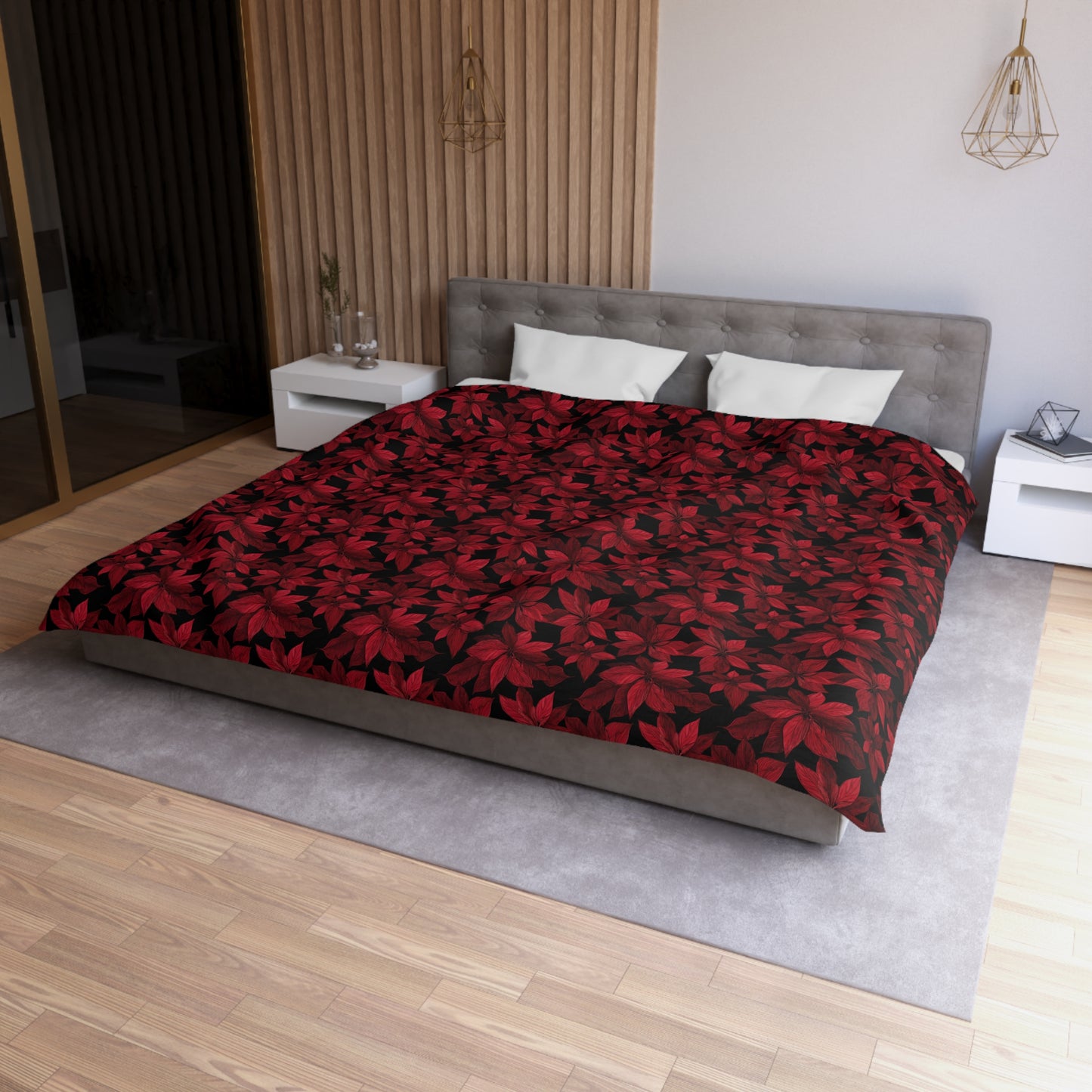 Midnight Poinsettia Garden Microfiber Duvet Cover