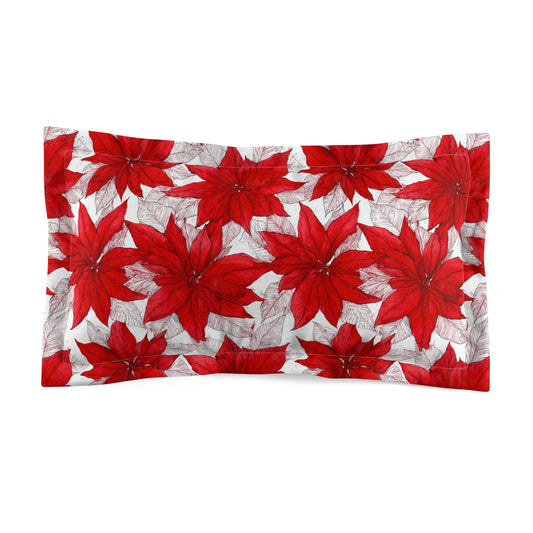 Crimson Poinsettia Sketch Microfiber Pillow Sham