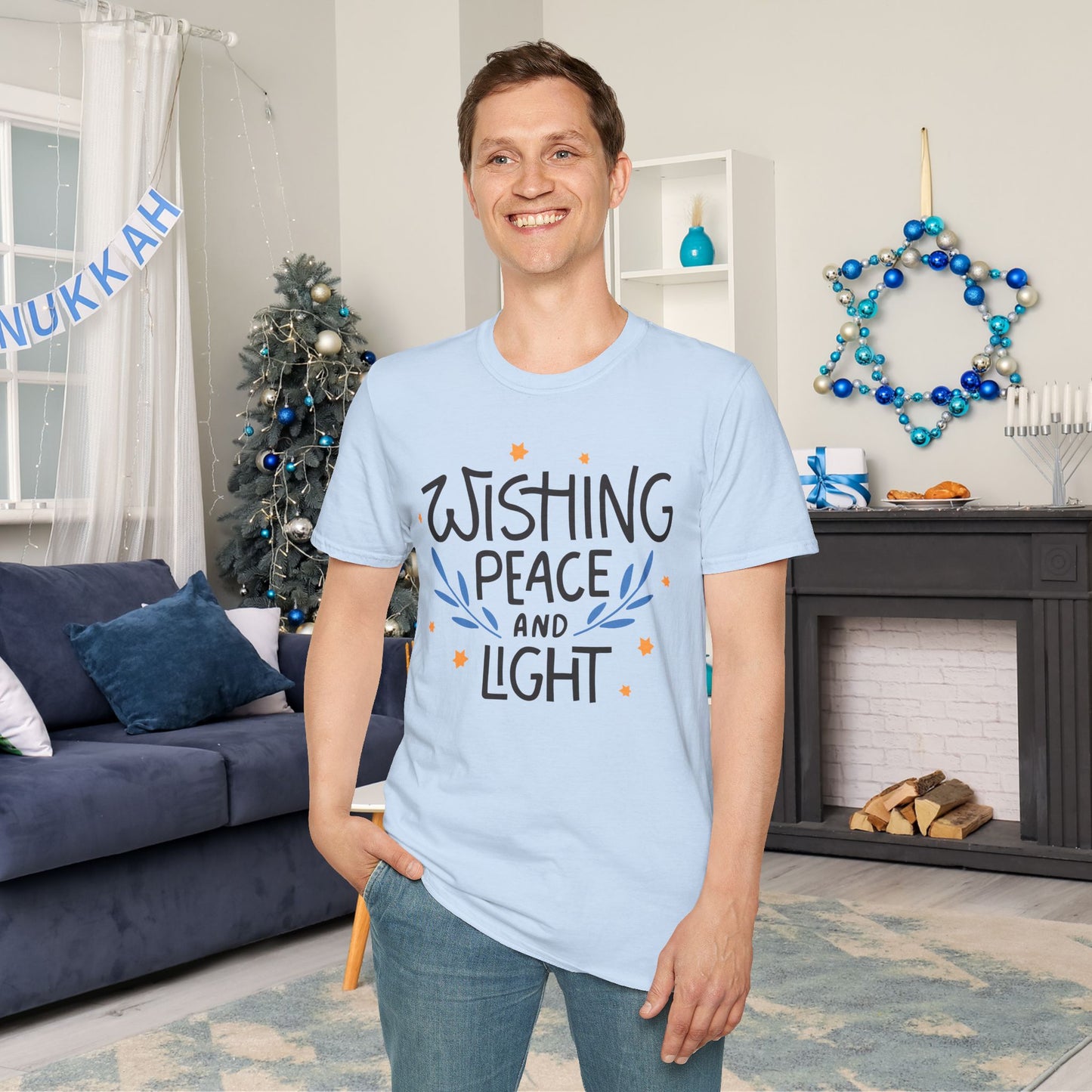 Hanukkah Wishing Peace & Light 3 Adult T-shirt