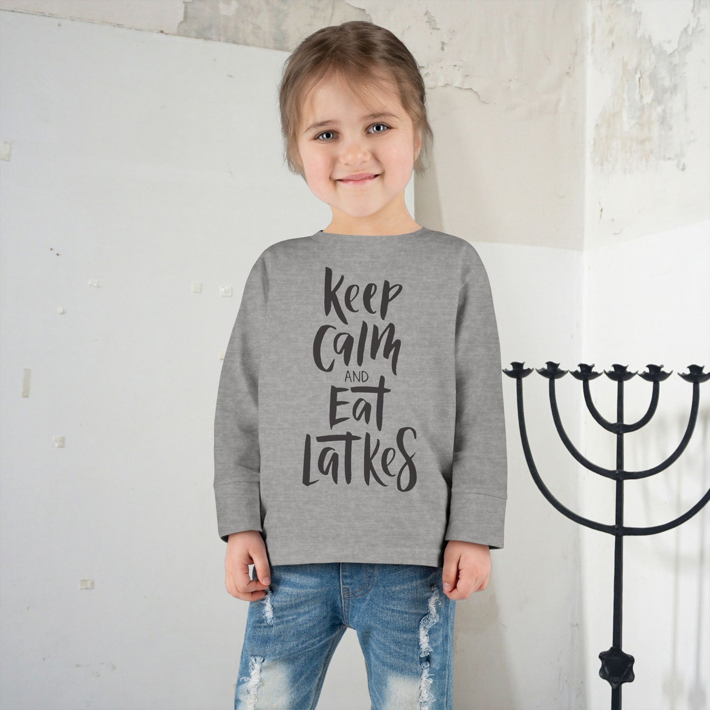 Keep Calm & Eat Latkes Toddler Long Sleeve Tee