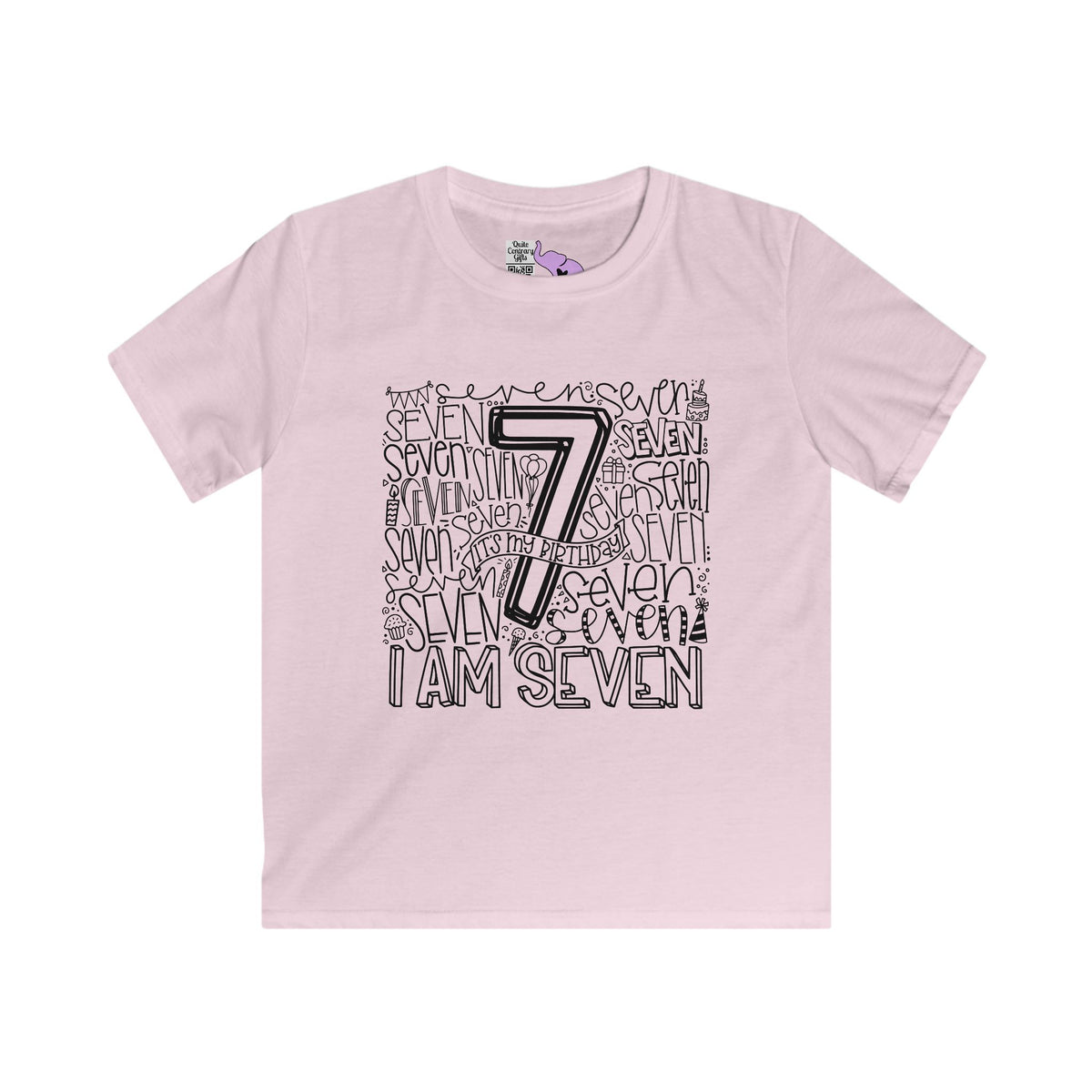 I Am Seven Typography Youth Softstyle Tee