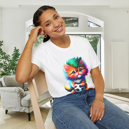 Cute Colorful Kitten w/Soccer Ball Adult T-shirt