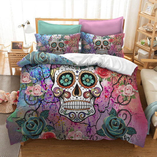 Watercolor Flower Skull Duvet Bedding Set