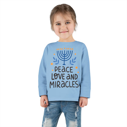 Hanukkah Peace Love & Miracles 1 Toddler Long Sleeve Tee